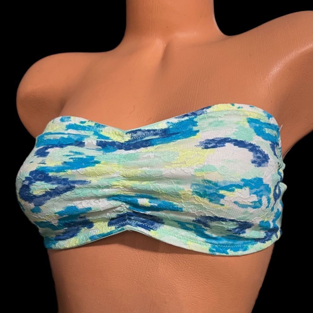 Victorias Secret Pink Strapless Ruched Lace Bandeau Bralette bra multicolor L